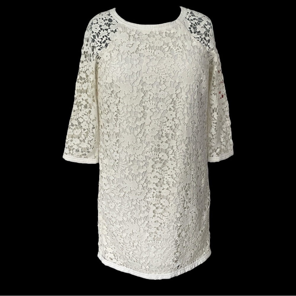Ann Taylor Ivory, Knee-Length, Lace, crochet, 3/4 Sleeve Sheath Dress, Sz: 10